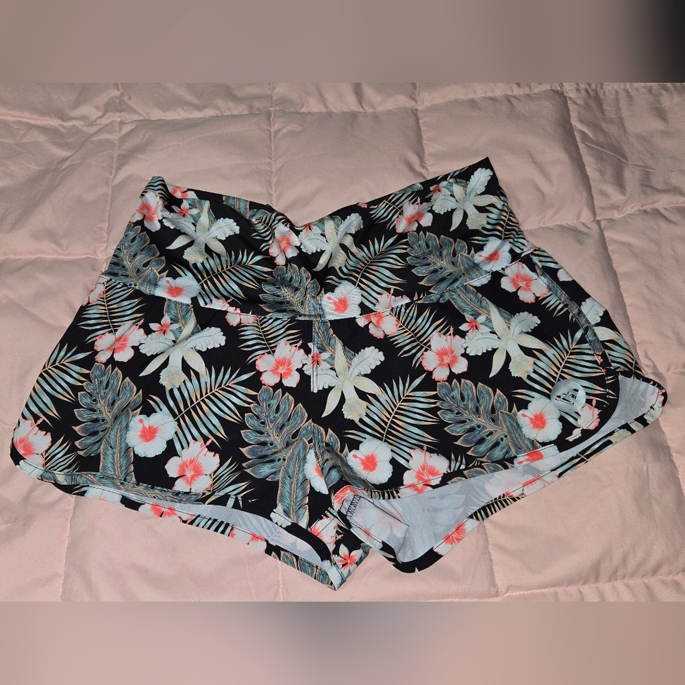 Roxy Women's Swim Endless Summer Board Shorts Black White Floral Large L